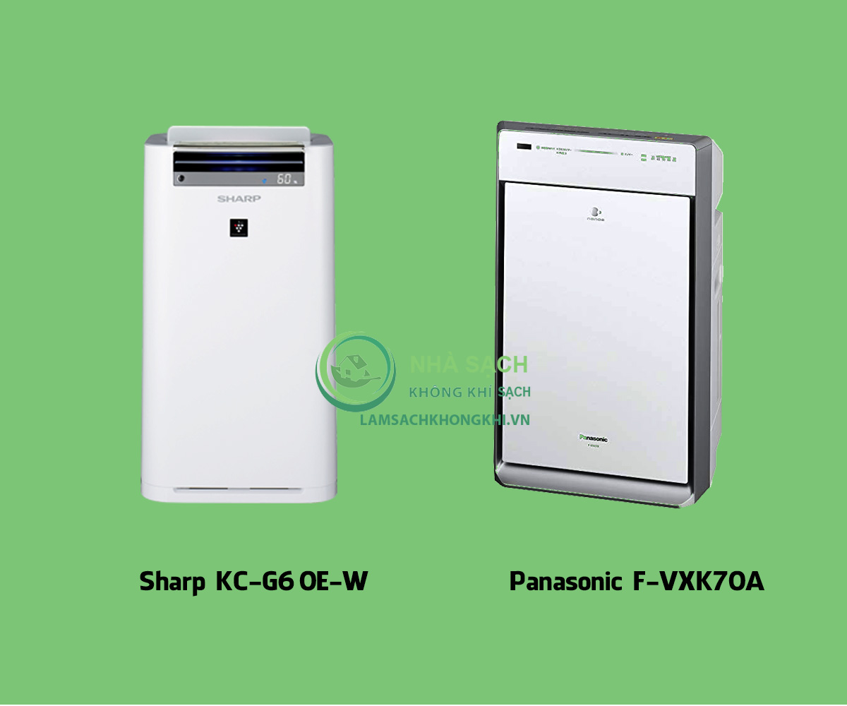 So sánh máy lọc không khí 50m2 Sharp KC-G60E-W và Panasonic F-VXK70A